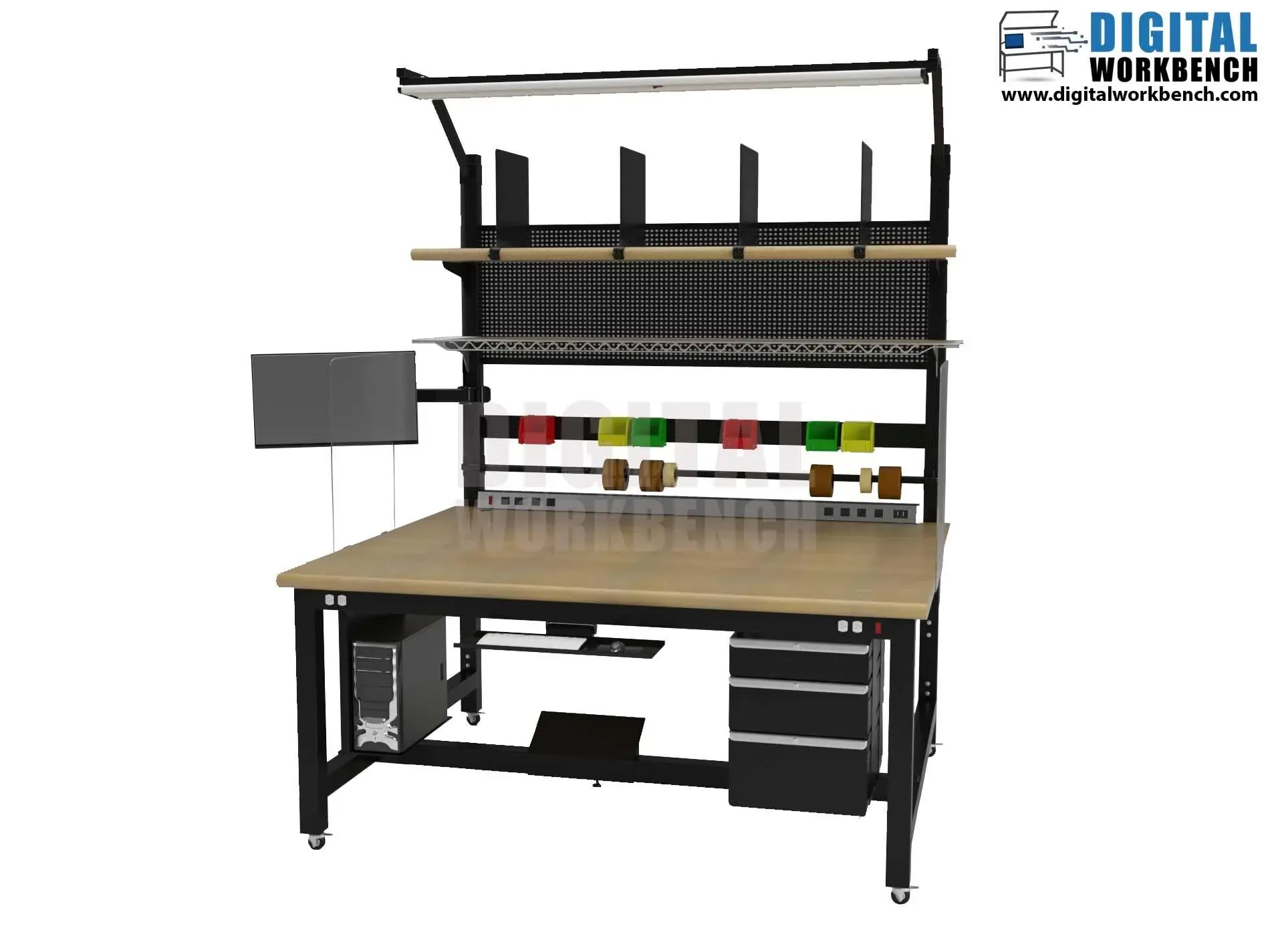 Custom work bench designed for precision assembly and production tasks
